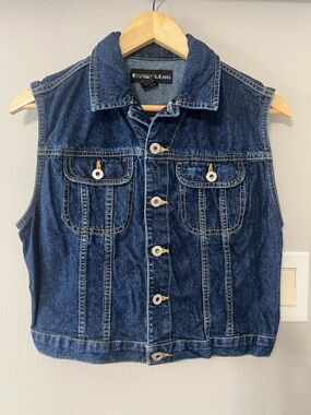 Express Jeans Denim Vest Medium Dark Wash Button Front Y2K 100% Cotton